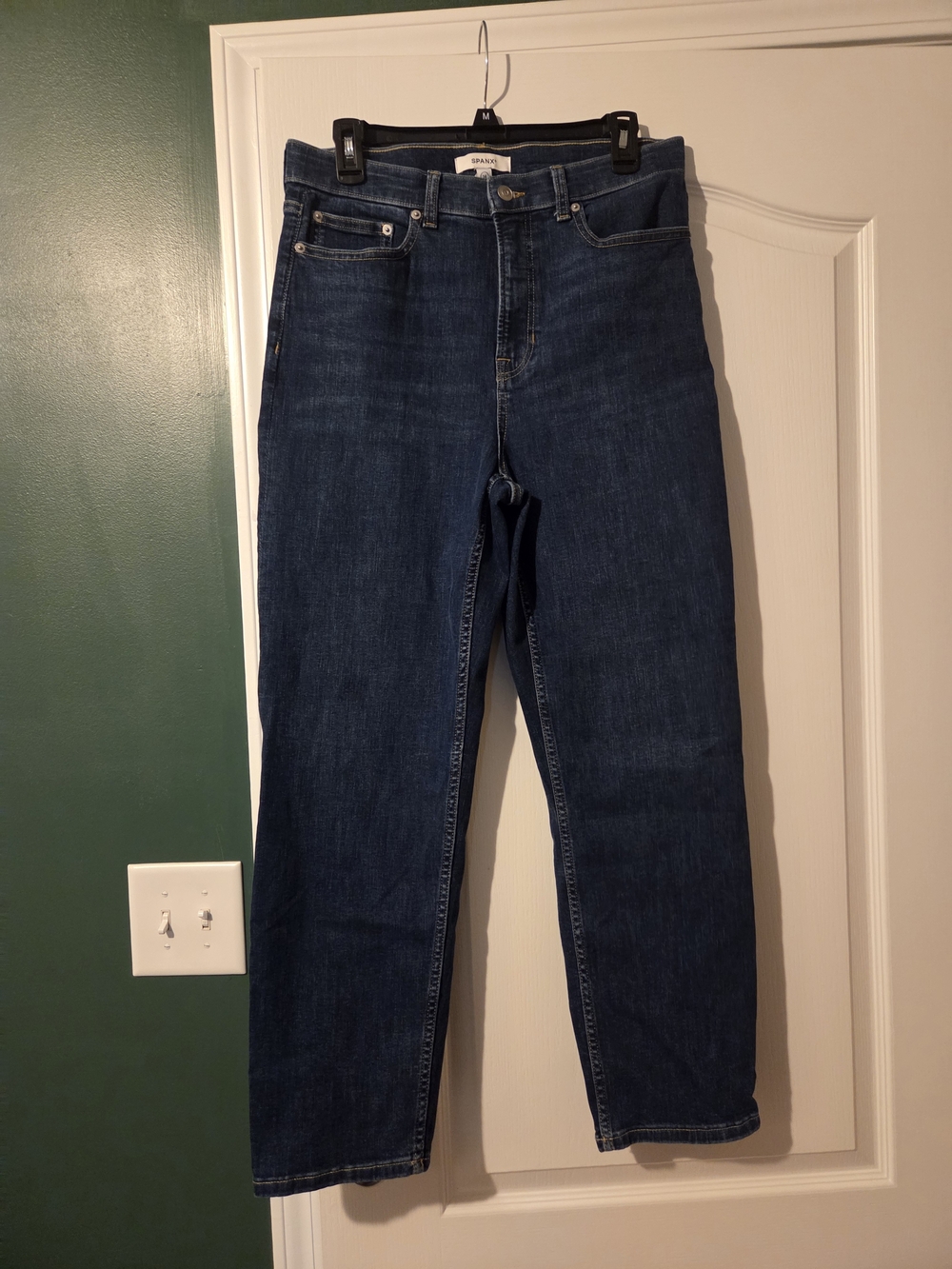 SPANX Women's Straight Leg Jeans in Dark Blue Wash